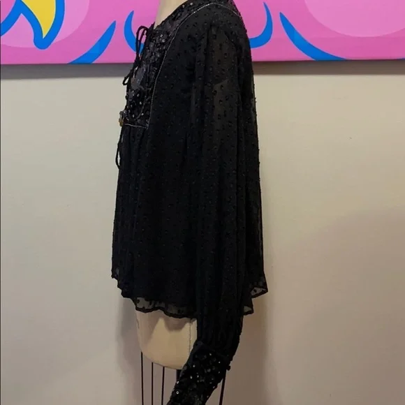 Zara Black Cut Velvet Sequin Baby Doll Top Jacket NWT